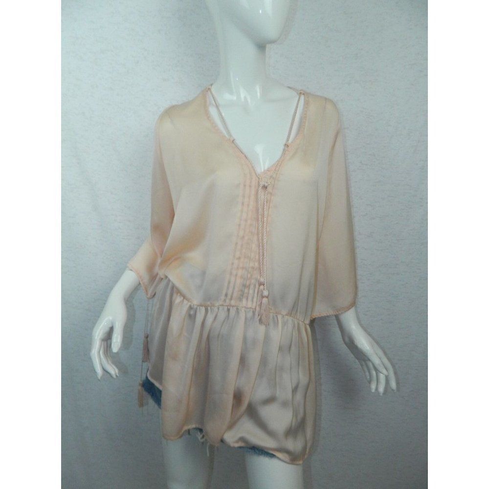 Ecru Lab‎ Shirt Peach Orange Silky Tunic with Tassels Size Small